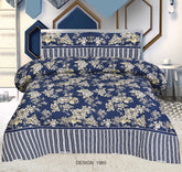 Quilted Bedspread Printed 3-Piece-Blue